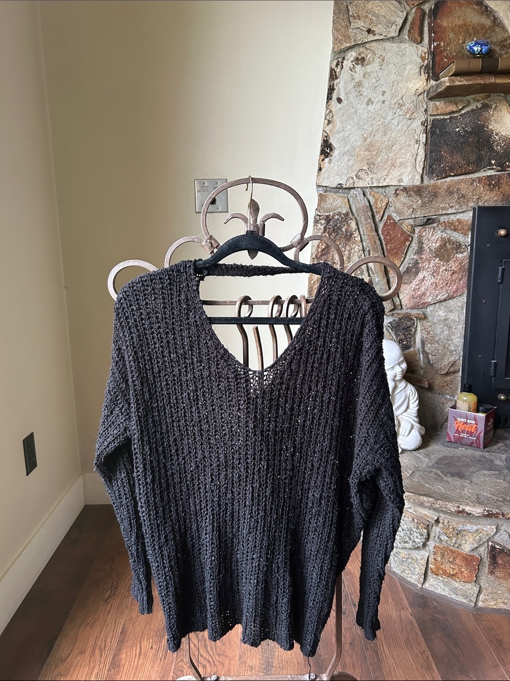 Dreamers: Black V-Neck Chunky Knit Women's Sweater